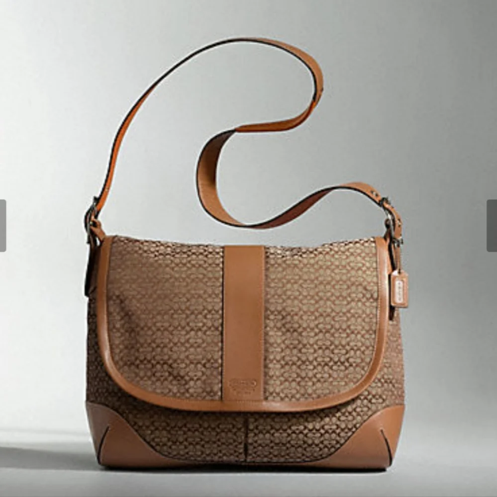 Coach 5796 Vtg Crossbody Messenger Travel Bag Jacquard Leather Large Camel Brown